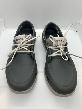 Crocs Classic Boat Shoe Mens Slate Grey White Nautical Deck Shoes Outdoor Sz 11